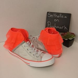 Converse All Stars High Top Silver with Bright Orange Ruffles Zipper Sides